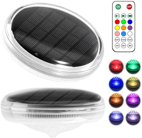 Confezione da 2 luci solari per piscina, 9 colori cangianti, galleggianti solari IP67, impermeabili, galleggianti, luci a LED per piscina, con telecomando, dimmerabili, per prato, idromassaggio