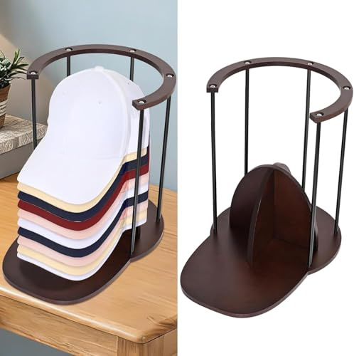 MOFASVIGI Hat Storage for Baseball Caps, Wood & Metal Hat Organizer | Holder Display Stand for At Least 15 Hats,Space-Saving Baseball Cap Storage for Desk, Closet,Bedroom,Entryway
