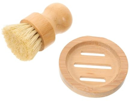 Abaodam Bamboo Palm Dish Brush with Sisal Bristles Round Draining Tray – Wooden Sink Scrubber for Pan, Grill, and Vegetable Cleaning in Kitchen and Bathroom
