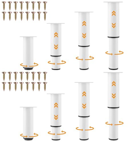 Ghligna 8 Stück Möbelfüße Verstellbar, 12-21cm Höhenverstellbare Tischbeine für Schrank Füße, Weiß Schrankfüsse, Schrankfüße Verstellbar, Füsse für Kommoden, Beine für Möbel, Metallfüße für Möbel