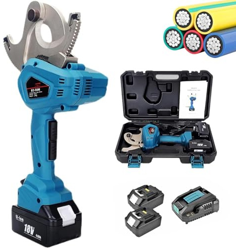 KVTNCB Hydraulic Cable Cutter Electric Ratchet Cable Cutter Wire Cutter 50mm/65mm/75mm Cable Gear Type Scissors with 2 18V Battery,for Cu/Al Cable and Armoured Cable EC-50M