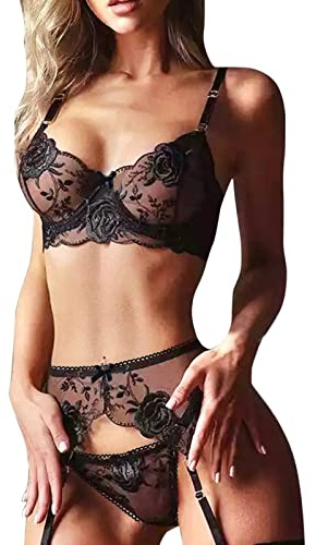Set med sexiga underkläder spets satin genomskinlig babydoll stor storlek dam getnät fisknät justerbara remmar alla hjärtans dag natt charm A161