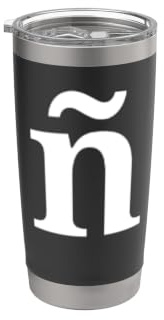 White: Oversized Spanish Serif Letter ñ (Enye N with Tilde) Doppelwandiger Edelstahl-Thermobecher