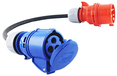 NW Powersolutions NW10008 Raccord 230 V 16 A vers fiche CEE 400 V 16 A 3 x 2,5 mm 2 tuyaux en caoutchouc IP44 pour camping, caravane, bateau, marchés, adaptateur extérieur