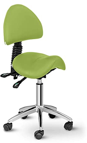 Physa Siège-Selle avec Dossier Assis Debout Ergonomique De Cheval Tabouret Physa Berlin Light Green (90-120°, 55-69 cm, 150 Kg, Pivotant, roulettes, Pomme)