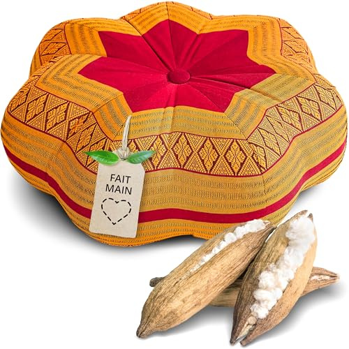 livasia Meditationskissen Stern groß - Ø 40x20cm - Yogakissen mit Kapok, Pouf, Bodenkissen sternförmig Yoga Zen Meditation, Zafukissen Garten Balkon, Sitzkissen handgefertigt