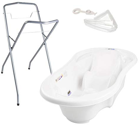 Baignoire bébé avec réducteur et thermomètre intégrés Blanc + Pied + Tuyau