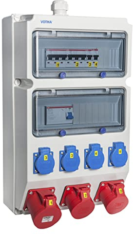 VOTHA® Wandverteiler - verdrahtetWUPPERTAL mit FI-Schalter Steckdose 230 V~ 4, CEE 16 A, 400 V~ 2, CEE 32 A, 400 V~ 1, CEE 63 A, 400 V~ ohne