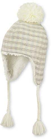 Sterntaler - Mädchen Baby Mütze gefüttert Inkamütze mit Bommel Wintermütze zum Binden mit Glanzfäden kariert, beige - 4411928, Größe 47
