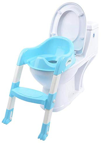 KUANDARYJ rutschfest stabil klappbar und höhenverstellbar Töpfchentrainer Kinder-Töpfchen Toilettensitz Trainer Sitz für Kinder Toiletten Training mit Leiter Treppe, Blue