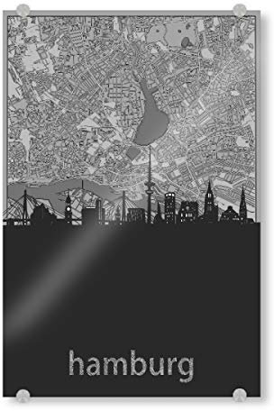 artboxONE Acrylglasbild 30x20 cm Städte Hamburg Skyline map Grey Bild hinter Acrylglas - Bild Hamburg Building City