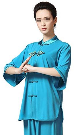FLY FLU Tai Chi Femme，Homme Qi Gong Arts Martiaux Wing Chun Shaolin Kung Fu Taekwondo Entraînement Vêtements Vêtements pour Seniors Débutants Hommes Femmes,Blue-L