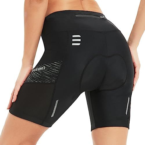 NOOYME Radlerhose Damen gepolstert 4D mit Tasche Fahrradhose Kurz Elastische atmungsaktiv Radhose mit breitem und dichtem Polster Schmerzfrei Schnelltrockende Fahrrad Hosen Damen