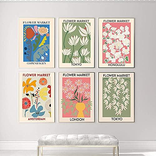 Leinwanddruck Flower Market London,Tokyo, Copenhagen Canvas Painting Flower Shop Sign Posters and Prints Florist Gift Wall Art Pictures Decor No frame x6 50x70cm