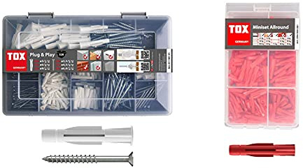 TOX Sortimentskoffer Plug und Play, 320 tlg. mit Allzweckdübel Trika 5x31 mm, 6x36 mm, 8x51 mm + perfekt abgestimmte Schrauben & Mini-Set Allround, Allzweckdübel-Sortiment für alle Baustoffe, 240 tlg