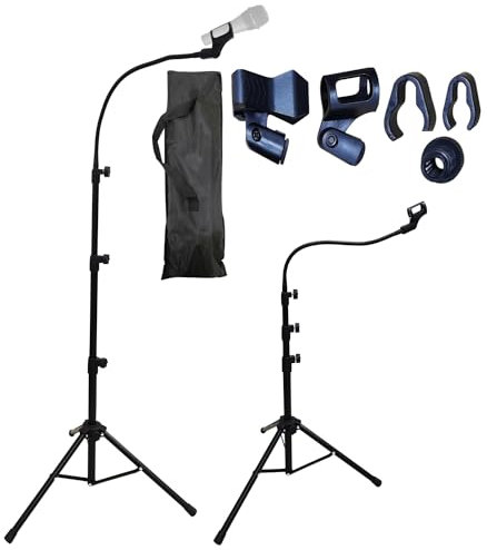 FomCcu Microphone Stand Microphone Tripod Adjustable Height Up To 183CM Gooseneck Mic Stand Tripod with Carrying Bag Mic Clips, Black
