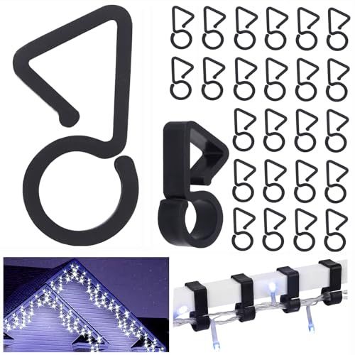 Vikdio 60 Pcs Black Gutter Hooks for Outdoor Christmas Lights, Gutter Clips for Fixing Christmas Icicle Lights on Wedding Halloween Outdoor Xmas Decoration Party Garden Tree Window