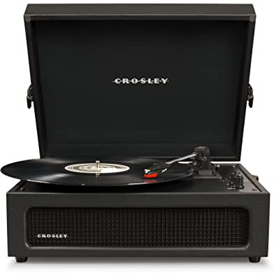 Crosley Voyager Giradischi con 2 altoparlanti, Bluetooth In & Out e AUX - Giradischi Vintage a 3 velocità - Per vinili da 7, 10 e 12 - Portatile con custodia integrata (Nero.)