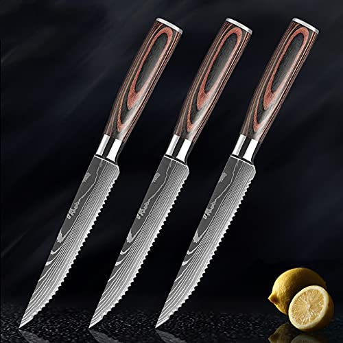 Couteau de Cuisine Steak Couteau Set Damas Couteau en Acier Inoxydable Couteau de Boeuf Cleaver Multipurpose Couteau de Table (Color : JD-R13-3PC)