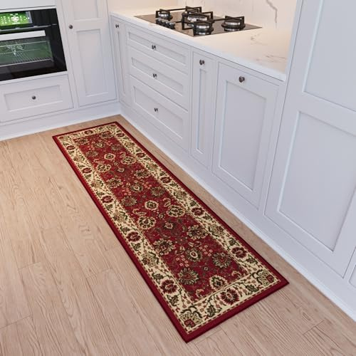 Ottomanson Hallway Runner Rug 1'10 x 7' Non Slip Oriental Area Rugs Easy to Clean Laundry Rug Runner Durable & Pet Friendly Floor Carpet Runners for Hallways Entryway Living Room Kitchen, Red