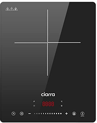 CIARRA ASTIH1 Portable Induction Hob 2000W Single Cooking Zone with Touch Control Ceramic Glass Panel 8 Power Levels 3 Hours Timer Child Lock