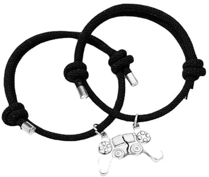 WEIYIing 2er Set Game Controller Paar Halskette Farbe Spielkonsole Anhänger Geschenk (Bracelet Black Silver + Silver)