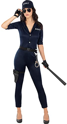 Funidelia | Disfraz de SWAT para mujer Guardia, Agente, FBI, disfraz de despedida de soltera - Disfraz para adultos y divertidos accesorios para Fiestas, Carnaval y Halloween - Talla S - Negro