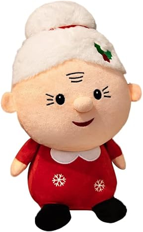 Uposao Decoración navideña de peluche, 23 cm, muñeca de abuela, peluche, cojín de peluche, cojín suave para dormir, decoración de mesa, regalo de cumpleaños para niños y adultos