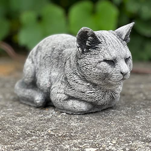 OLOMA Schlafende Katze Gartenstatue Betonkatze für Garten Stein Katze Gedenkskulptur Outdoor Garten Dekoration Katze Figur Zement Garten Dekor