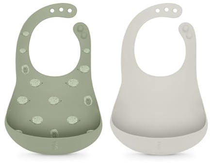 Suavinex, Bavaglini in Silicone, 4+ mesi, 2 pezzi, Verde e Grigio