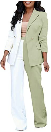 Hosenanzug Damen Festlich Hochzeit Farbblock Patchwork Hosenanzüge Hose & Blazer Kombinationen Formell Anzugjacke Longblazer Anzughose OL Pendler Kostüm Party Arbeitsanzug Professionelle Kleidung