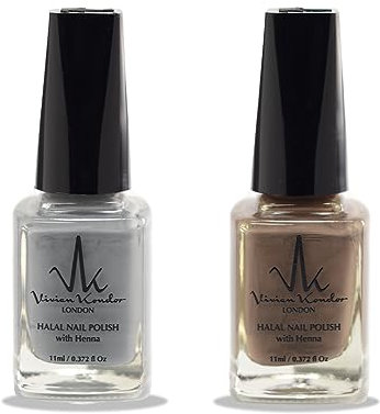 (Set Of 2) Halal Nail Polish with Henna Infused Permeable Nail Polish Wudhu and Vegan Friendly Long lasting Shiny Nail polish (Gentle Grey + Jet Setter)
