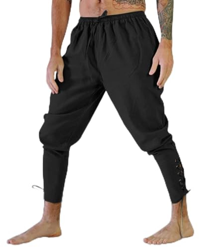 Mittelalter Hose Herren Piratenhose Steampunk Herren Gothic Freizeithose mit Taschen Halloween Kostüm Herren Renaissance Viktorianisches Viking Punk Lange Hosen für Karneval Piraten Cosplay Kleidung
