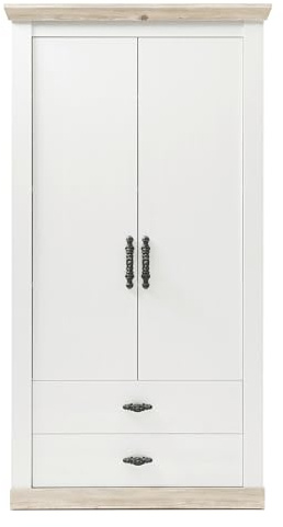 Garderobenschrank in Pinie weiß und Oslo Pinie Landhaus Garderobe großer Schuhschrank Hochschrank Flurgarderobe Garderobenmöbel 107 x 201 cm Rovola (Schrank 3)