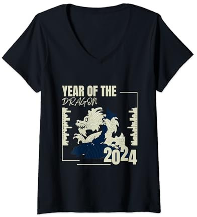 Chemise du Nouvel An chinois 2024 pour enfants Année du dragon 2024 T-Shirt avec Col en V