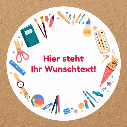 INDIGOS UG - Aufkleber selbst gestalten Schulanfang - Grundschule - 35 Stück - 40mm - personalisierte Geschenke - Etiketten selbstklebend - Einschulung - Dekoration und Verpackung für den Schulanfang