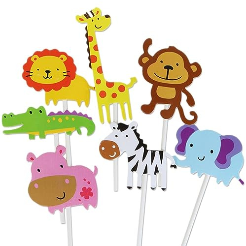 7pcs Jungle Animal Birthday Cake Toppers Cute Theme Cupcake Decorations Kids Baby Shower Birthday Party Supplies