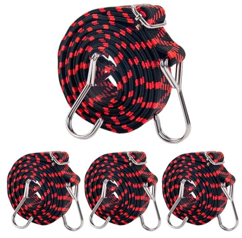 Juego de 4 gomas elásticas con ganchos, 200 cm, correas tensoras con ganchos, tensor de goma con ganchos, banda elástica con ganchos, bandas elásticas con ganchos, correa de sujeción con ganchos,