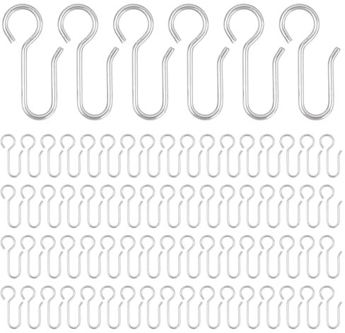 Litinliv 80 Stück Gardinenhaken Vorhang Haken S Haken, Hochbelastbare Metall Gardinenhaken zum Einhängen, Vorhanghaken Silber, Gardinengleiter für alle Standardschienen, Duschvorhang Schiene