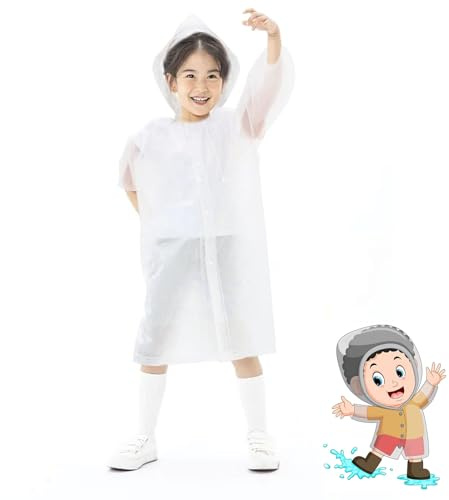 Ormromra Kids Raincoats, Reusable Raincoat for Girls Boys, Rain Poncho Waterproof with Hoods and Sleeves for Outdoor Climbing Cycling Hiking Camping