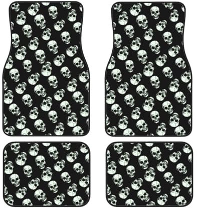 4-teiliges Set mit schwarzem Totenkopf-Motiv, für vorne und hinten, komplettes Set, Fußpolster mit 4 Stück, Standardgröße ist für die meisten Autos geeignet