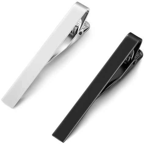 NIYATA Pince à Cravate Homme argent et Noir, Pince à Cravate en Acier Inoxydable,Pince Cravate Élégante,Pour Les Mariages et les affaires(Argent/Noir)