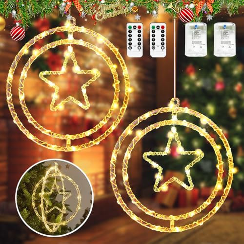 Fensterdeko Weihnachten Beleuchtet 35 cm,2 Stück Weihnachtsbeleuchtung Fenster Led,3D Drehbarer Weihnachtsdeko Beleuchtet batteriebetrieben,Fenster Lichter Weihnachten für Balkon Aussen Innen Deko