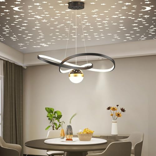 Ringen Moderne LED Hängelampe Esstisch Dimmbar, Pendelleuchte Schwarz mit Fernbedienung, Moderne Linear design Hängeleuchte, kreativ Esstischlampe hängend, für Esszimmer Küche büro (Schwarz)