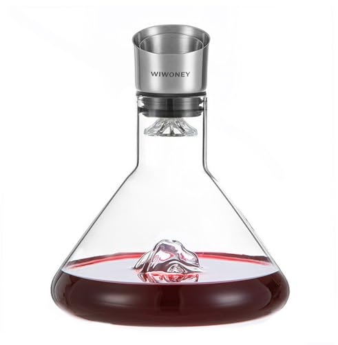 WIWONEY Decantador de Vino, Jarra de Vino con Aireador y Filtro, Oxigenador de Vino, Cristal 100% Sin Plomo, Regalo para vino, 1500 ml