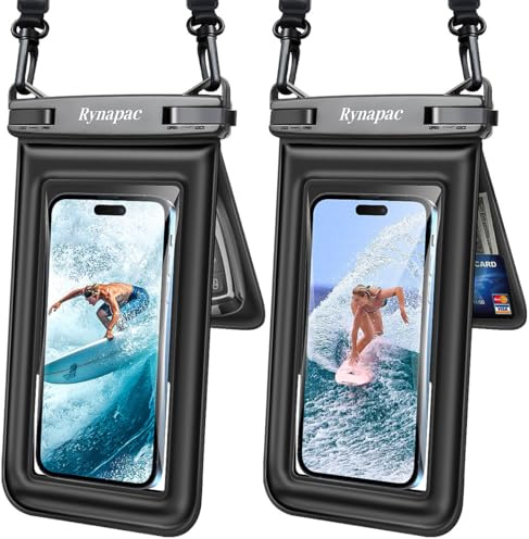 Rynapac wasserdichte Handyhülle Schwimmende 8.5 Zoll,2 Stück IPX8 Tasche | Doppeltes Taschen, Hochsensibler Touch, Unterwasserfotografie, mit Umhängeband, für iPhone 17 16 15 Pro Max Strand Schwimmen