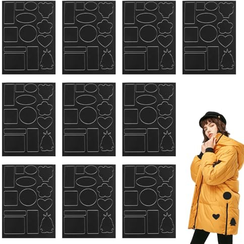 Batheidon Daunenjacke Flicken Reparaturset,Daunenjacke Flicken,Tenacious Tape,Nylon Flicken selbstklebend Stoff,für Jacken, Schlafsäcke, Kleidung,für DIY Reparaturen,10 Blatt,130 Stück,schwarz