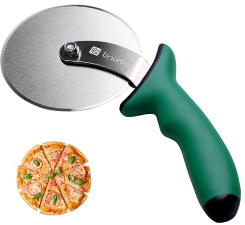Linoroso Pizzaschneider - Langlebiges Edelstahl 4-Zoll Pizza Radschneider mit Komfort-Sicherheitsgriff, Pizza-Schneider-Rad zum Schneiden von Pizza, Kruste, Kuchen, Brownies, Fladenbrot - Grün