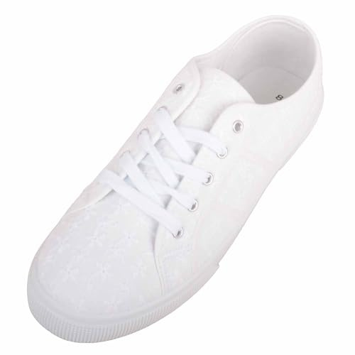 ABSOLUTE FOOTWEAR Womens Canvas Floral Lace Up Pumps Trainers, Platform Sole