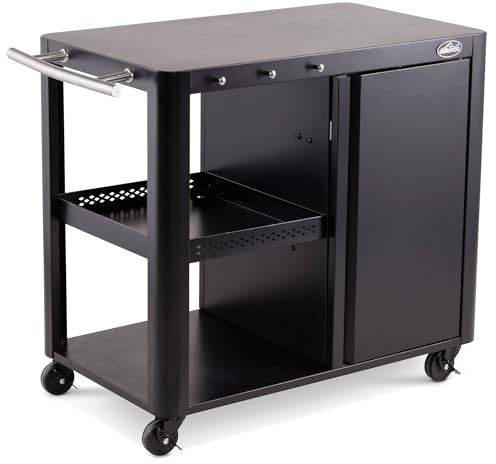 Dellonda BBQ/Plancha Trolley with Cupboard, Extension Table & Utensil Hooks, Black - DG282